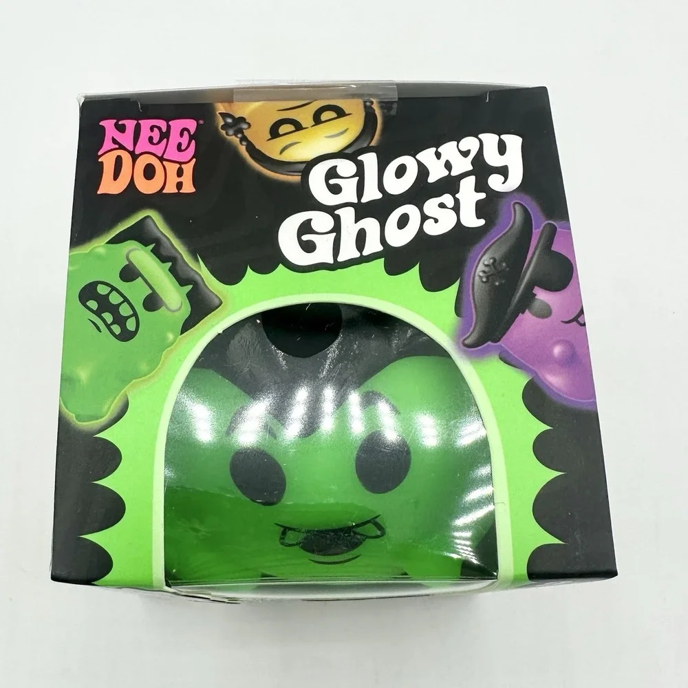 New Sealed NeeDoh Glowy Ghost Green Smile Fangs Halloween Glow In The Dark